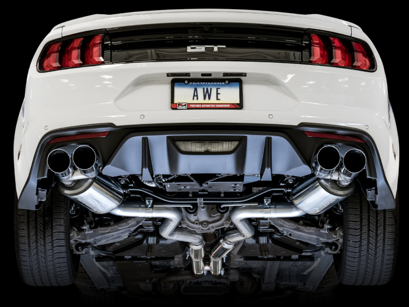 Ford Mustang Performance Exhaust - AWE Tuning - Cat Back Touring Edition Quad Tip - Chrome Silver - `18-`27